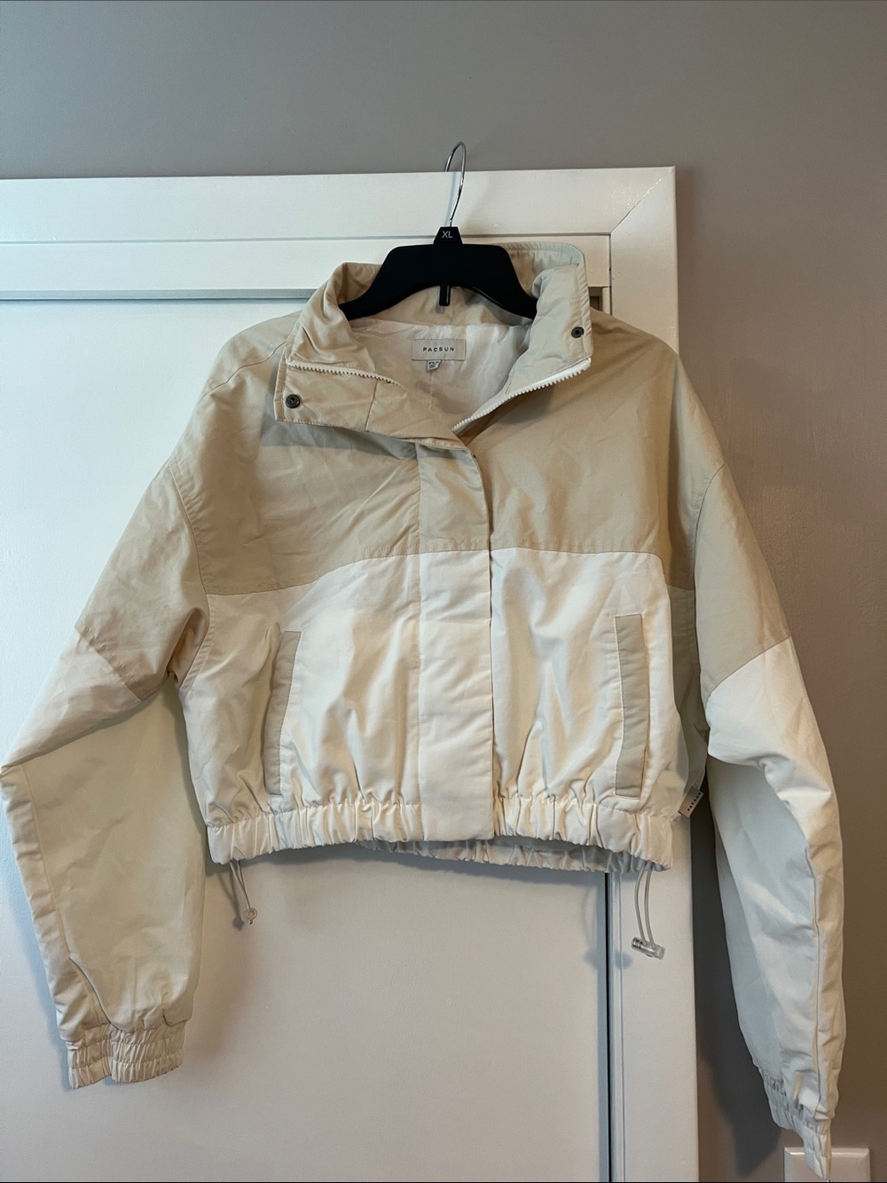 PacSun Cropped Two-Tone Cream and White Bomber Jacket
